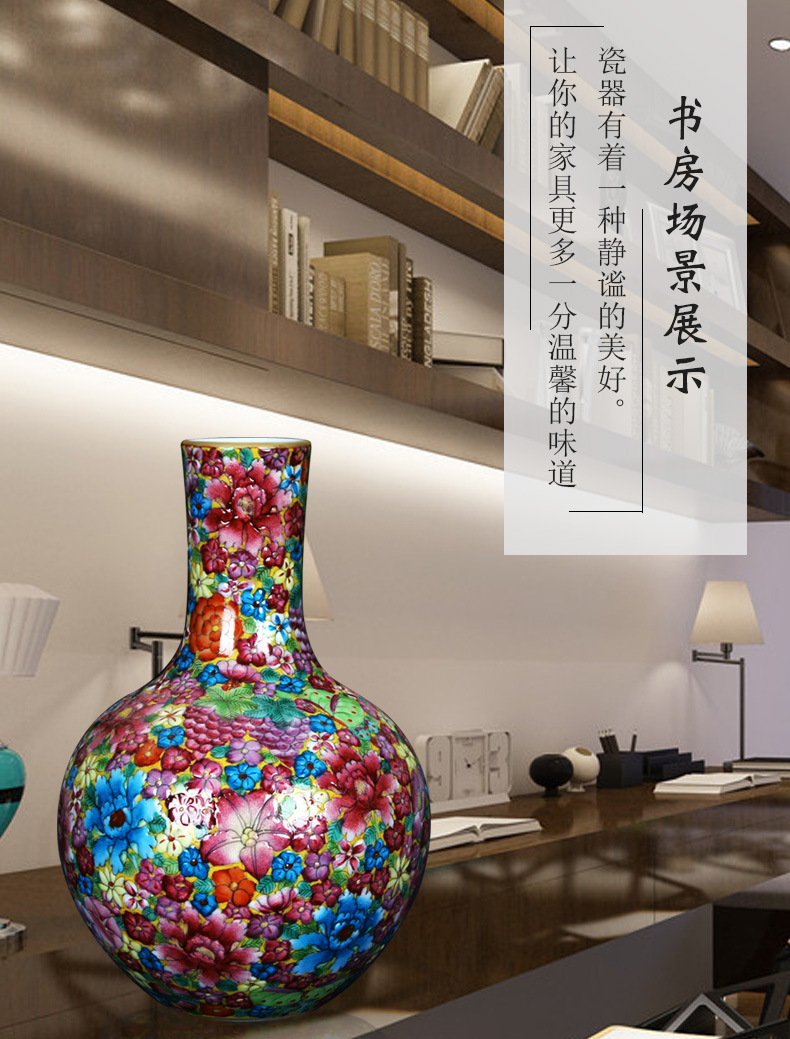 Jingdezhen porcelain vases, antique hand - made colored enamel flower vases, study on the celestial sphere small craft collection furnishing articles