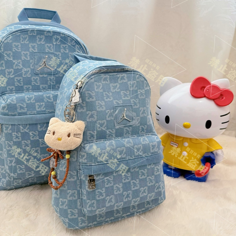 Nike Jordan Full-Print Checkerboard Backpack Casual Bag Denim Blue Jd2523163Ad-001