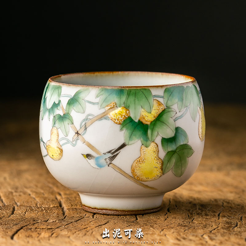 Ru Kiln Hand-painted Tasting Cup Merit Tea Cup Opening of the Nourishing Jingdezhen Pure Handmade Ceramic Master's Cup Personal Single Cup