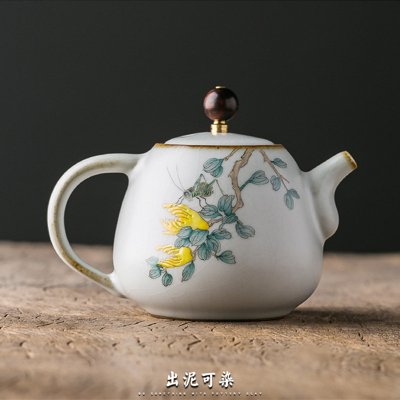 Out of the mud can be dyed pure hand-made Ru kiln open piece tea pot Jingdezhen ceramic filter household hand-painted Gongfu tea pot