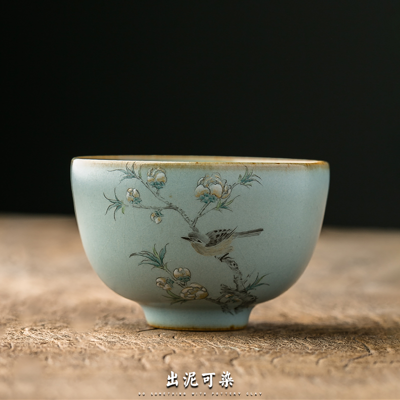 Out Clay-dyed pure artisanal Rukiln Zen Dingding Cup Jingdezhen Ceramic Gongfu Tea Tea Tasting Cup Personal Single Cup