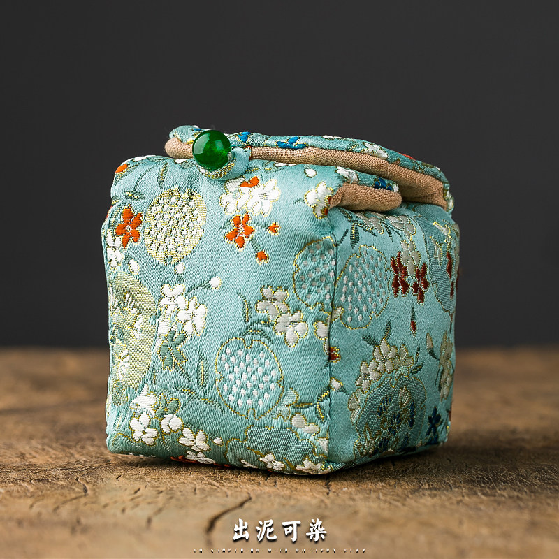 Creative cotton fabric tea cup bag cloth bag thickened pure handmade Chinese style tea set storage bag portable tea cup bag