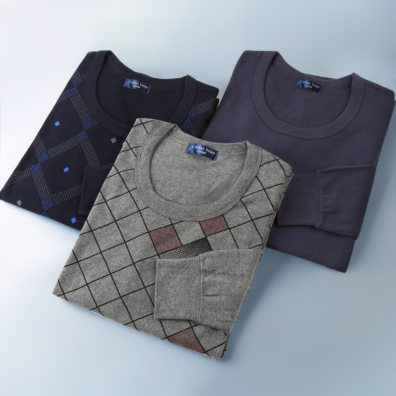 Men's elderly thermal underwear thin section cotton autumn clothes autumn pants dad cotton sweater set long sleeve wear outside