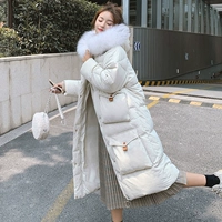 Dongdaemun qua quần áo cotton đầu gối nữ 2019 mới siêu dài bánh mỳ cotton mỏng học sinh đến mắt cá chân xuống áo - Bông áo phao nữ mũ lông