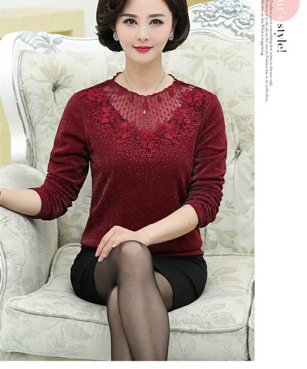 Mùa thu và mùa đông mẹ áo sơ mi dài tay trung niên áo khoác nữ trung thu