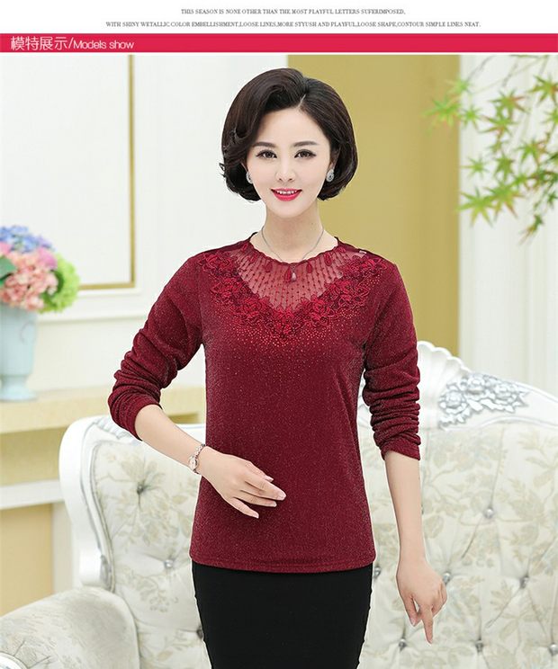 Mùa thu và mùa đông mẹ áo sơ mi dài tay trung niên áo khoác nữ trung thu áo dạ trung niên