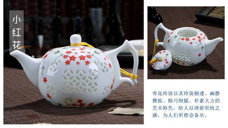 Blue and white porcelain ceramic teapot single pot home filtering small manual exquisite hollow out white porcelain jingdezhen tea kungfu