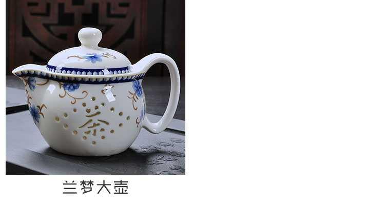 Blue and white porcelain ceramic teapot single pot home filtering small manual exquisite hollow out white porcelain jingdezhen tea kungfu