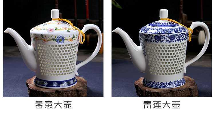 Blue and white porcelain ceramic teapot single pot home filtering small manual exquisite hollow out white porcelain jingdezhen tea kungfu