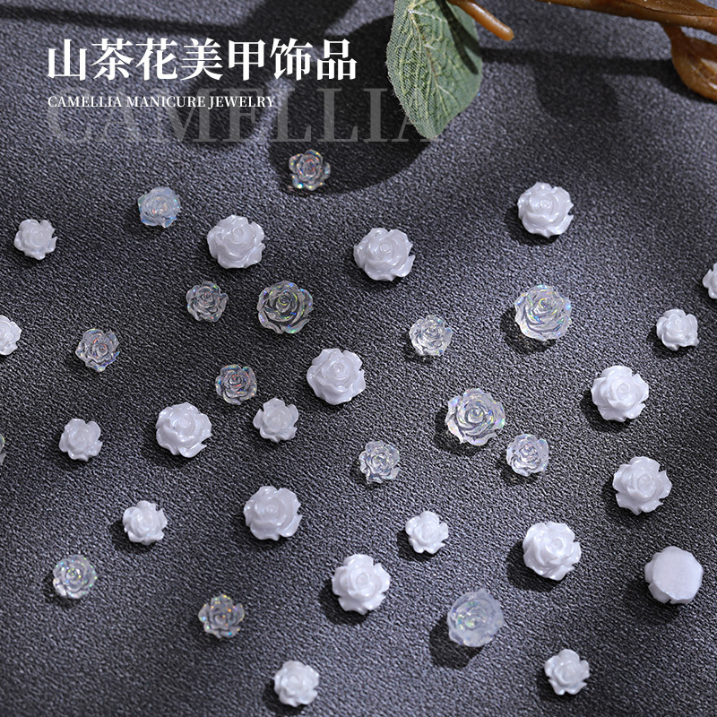 【100 Pieces】Camellia Nail Art Decorations, Popular Japanese-Style White Rose Flower Phototherapy Nail Accessories