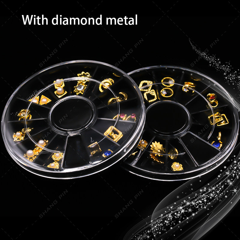 日系金属框合金饰品 美甲带钻金属圈圆形三角正方形水钻指甲饰品
