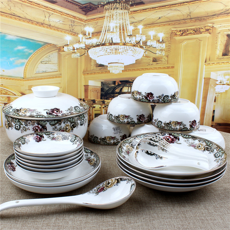 Package YouMin born English rose 26 head 35 tableware ceramics tableware suit dishes spoon dishes gift box