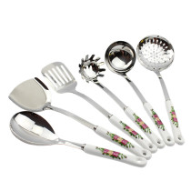 Boutique Han Style Ceramic Handle Cookware Soup Spoon Blue Rose Pan Shovel Rice Spoon Leaking Spoon Red Rose Leaking Scoop Congee Spoon