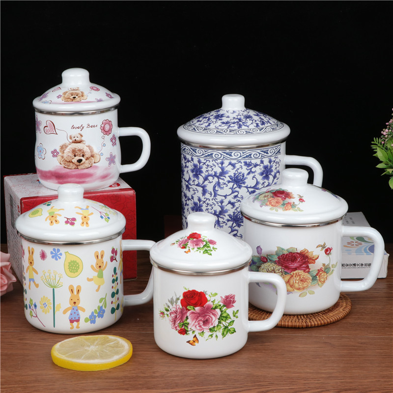 Thickened double material enamel cup Classic nostalgia enamel cover cup water cup tea cup enamel cylinder Milk Cup Accompanying Cup