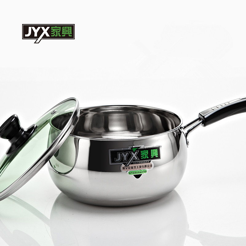 Jiaxing Stainless Steel Milk Pan Single Handle Bright Pearl Milk Pan Stainless Steel Soup Pan Cooking Pan Glass Cover Single To Pan Porridge Pan