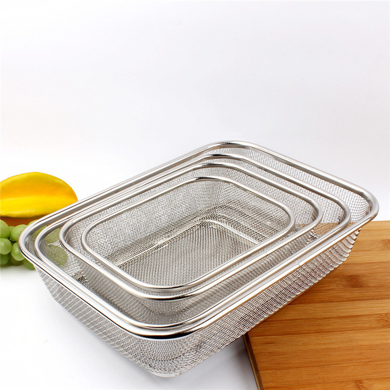 304 Stainless Steel Mesh Basket Rectangular Basket Draining Basket Vegetable Washing Basket Fruit Basket Vegetable Washing Basin Draining Basin Vegetable Basket Mesh Basin
