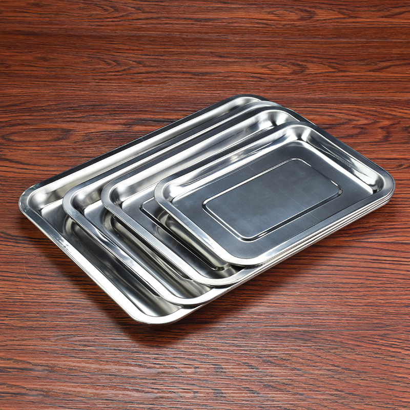 Stainless steel rectangular depanning large number thickened Barbecue Tray Deep cafeteria Meals Pan Square Disc Square Dish