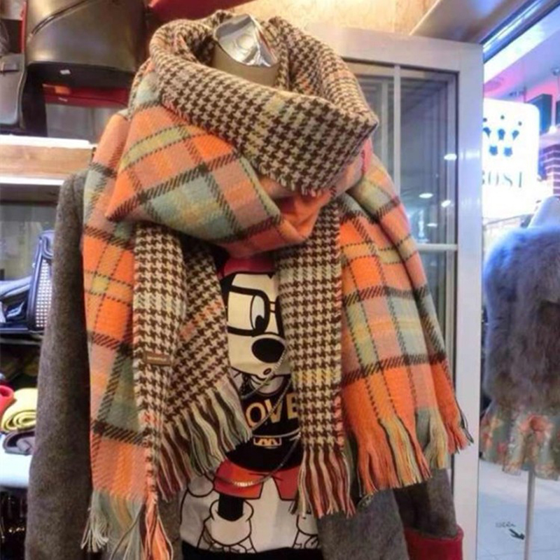 Scarf Woman Spring Autumn New Kilobird Plaid Hair Line Han Edition 100 Hitch Thickened Warm Students Big Shawl Shoulder-to-the-neck