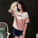 Bộ đồ ngủ thể thao đôi Ting dành cho nữ mùa hè cotton tay ngắn mặc giản dị dịch vụ mặc nhà cotton mỏng phần dịch vụ gia đình phù hợp - Bên ngoài ăn mặc