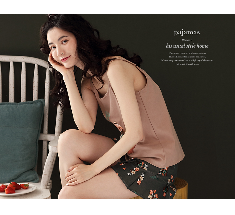 Bộ đồ ngủ đôi Ting Ting Quần short nữ mùa hè Cotton Dịch vụ tại nhà Phim hoạt hình Sweet Cotton Thin House House Set - Cha mẹ và con quần áo trẻ em