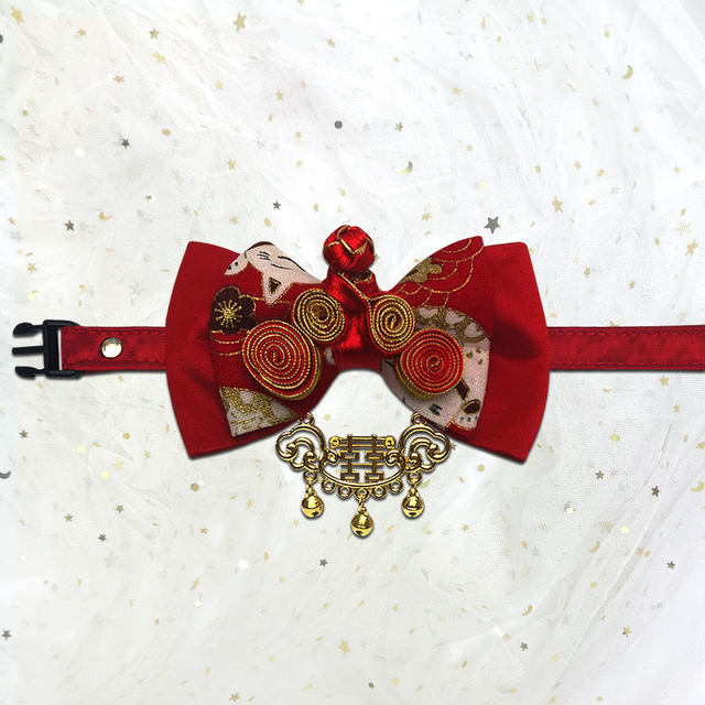 Pet New Year jewelry collar, bell, pendant, bow, cat, dog, medium and large dog, Japanese style wedding collar