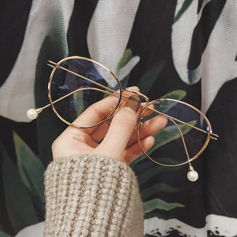 Men's plain glasses for round faces, women's Korean version of the trendy pearls, big face, myopia, thin eyes, net red, vibrato