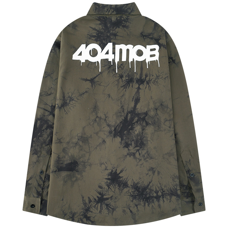 404MOB Guochao Spring and Summer Tie Dye Plant Printed Long Sleeve Shirt for Men and Women High Street Tide Flour Loose Couple Shirt
