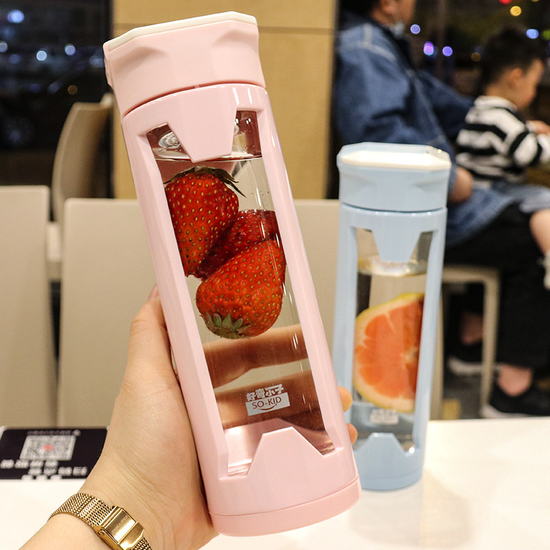 Korean version of men and women heat insulation leak-proof simple glass couple sports fitness will carry tea leak plastic glass cup