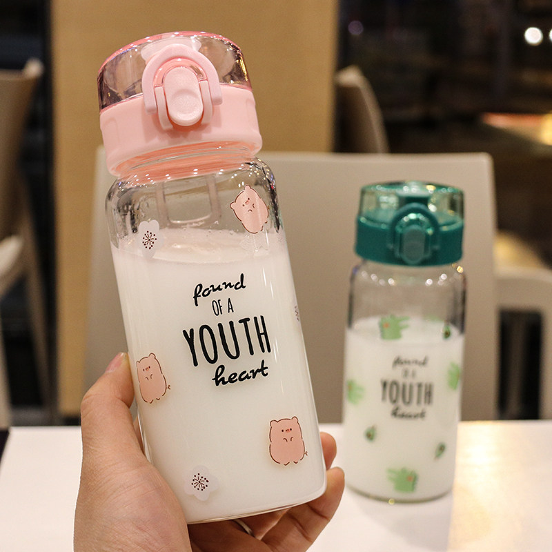 Cartoon heat-resistant glass cute little Qingxinsen department portable water cup students bouncing straight drink cup creative teacup
