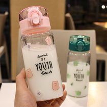 Cartoon heat-resistant glass cute hipster Mori portable water Cup student pop cover straight Cup creative tea cup