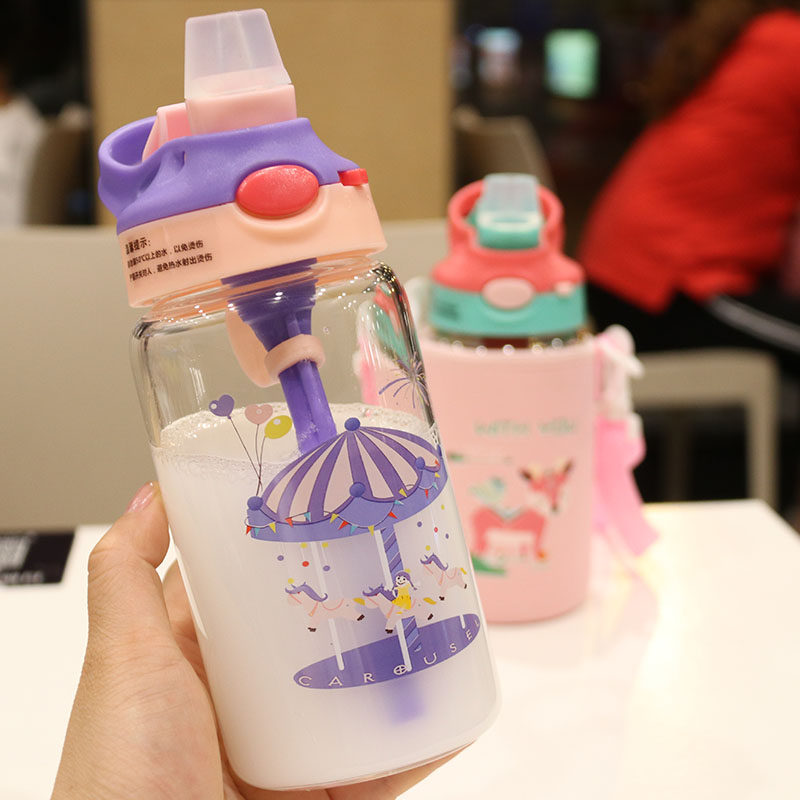 Children's straw glass Korean version kettle Portable adult pregnant woman drinking water cup Student creative accompanying cup