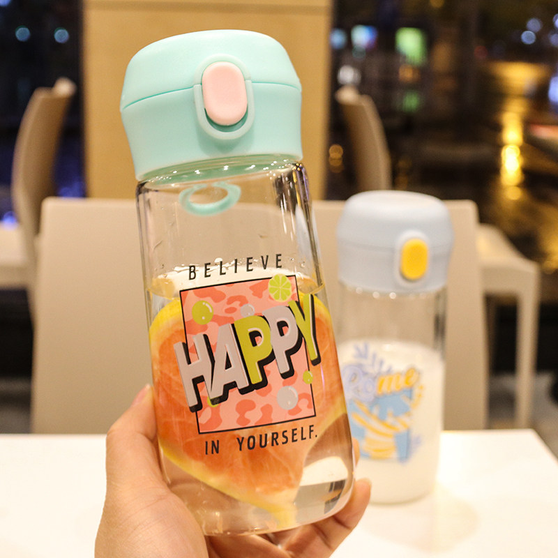 Elastic lid glass ins cute female heat-resistant portable cup trend student creative fresh straight drinking cup leak-proof