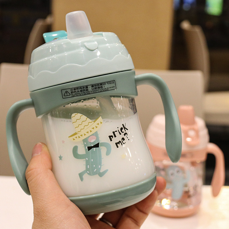 Baby water cup anti-duck mouth straw cup infants and young children with scale handle learn to drink cup anti-fall kettle bubble grandmother bottle