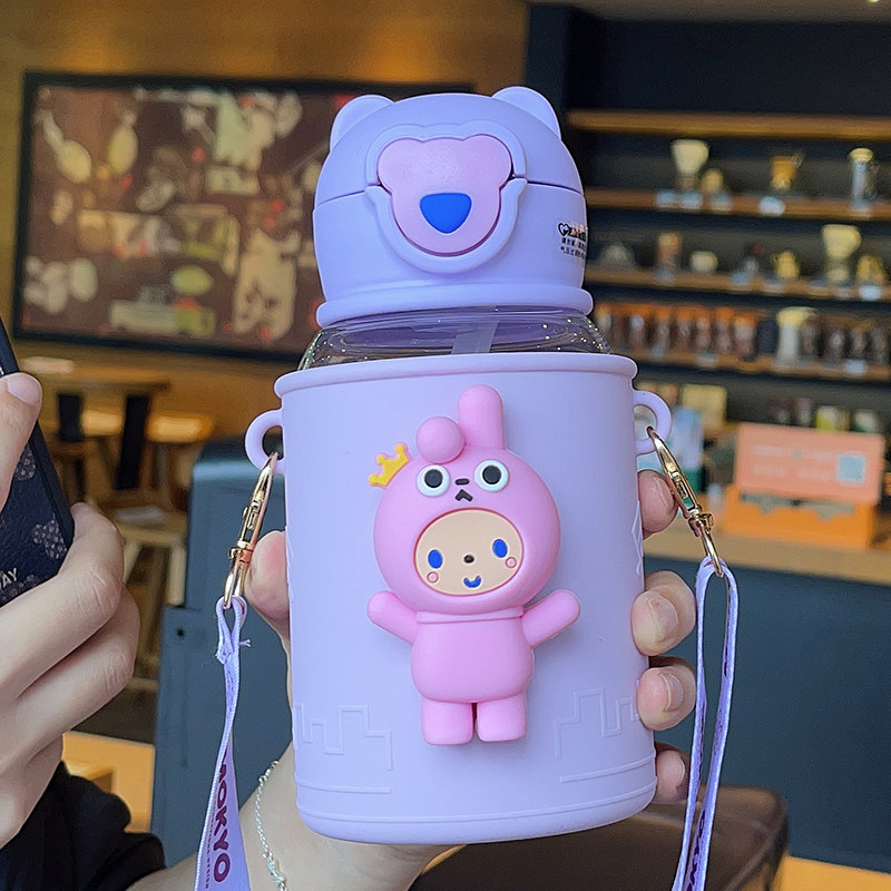 Cartoon called straw cup cute with straw cup sleeve special drinking cup for school portable messenger children's kettle