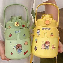 Net red 316 stainless steel insulated cup large capacity double drinking straw large belly cup high face value portable child water mug