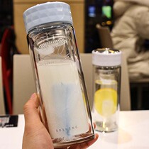 Fresh double-layer glass womens simple water Cup portable Cup heat insulation with lid filter net Tea Cup home hand Cup