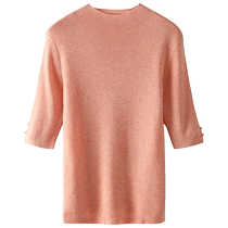 Purple mid-sleeve top womens three-quarter sleeve high-end knitwear 2024 new thin spring and autumn half turtleneck womens bottoming shirt