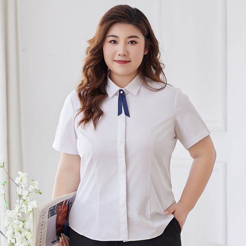 Plus Size White Shirt for Women, Short-Sleeved, 100kg Fat mm Shirt, Business Attire, Loose Work Clothes, Interview, Stretchy Plus Size White Shirt for Women, Short-Sleeved, 100kg Fat mm Shirt, Business Attire, Loose Work Clothes, Interview, Stretchy