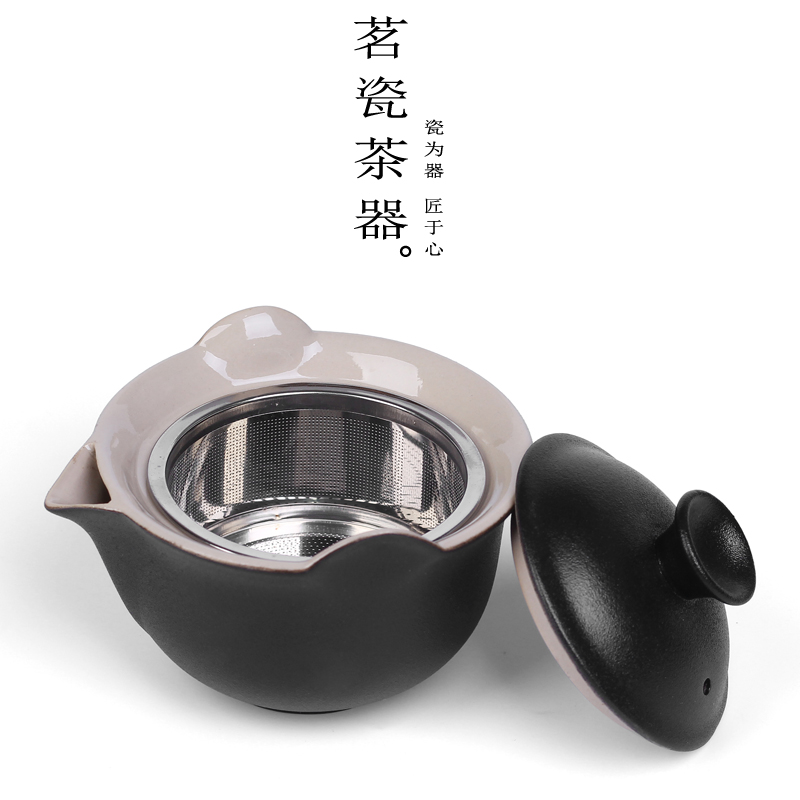 Black pottery hand-holding pot tea bowl ceramic cover bowl anti-scalding teapot filter Japanese-style fast customer cup Kung Fu tea set rough pottery