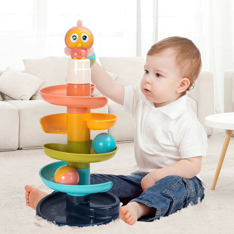 Baby toys puzzle early education intelligence brain track rolling ball 1 to 2 years old baby sliding turret stacking music