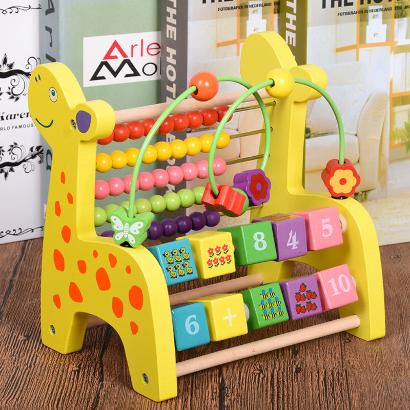 Multi-functional calculation frame for young children's early education puzzle round beads toy knocking piano 1-3 years old baby abacus flip board 0-2