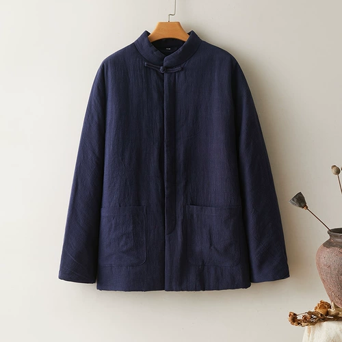 Демисезонная куртка для мальчиков, пуховик, средней длины, китайский стиль, из хлопка и льна