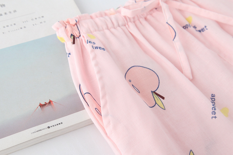 Mùa xuân và mùa hè Phiên bản Hàn Quốc của mùa thu nữ lưới cotton đôi gạc nhà cha mẹ quần cotton phần mỏng kích thước lớn quần ngủ lỏng thời trang mặc nhà nam nữ