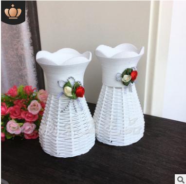 Mây sắt giả gỗ bình gốm phòng khách hoa khô cắm hoa sàn lớn bình hoa trang trí nhà trang trí hoa - Vase / Bồn hoa & Kệ chậu đất