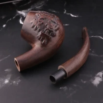 Newly launched all-wood carved pipes. Smoking accessories direct sales 9mm filter detachable wood grain curved handle pipes