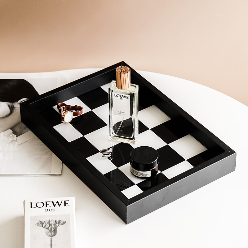 Black & White Lattice Tray Rectangular Ins Wind Mesh Red Fragrance Lavender Perfume Cosmetics Swing table Tabletop Containing Pan