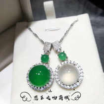 925 Silver Inlaid White Pink Green Chalcedony Luxury Round Egg Pendant Womens Fashion Fresh Sweet Elegant Necklace