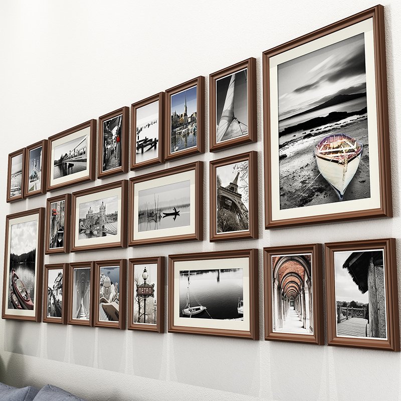 Living Room Solid Wood Photo Frame Wall-Mounted European-Style Decoration Large Size No-Drill Picture Frame Set Creative Design