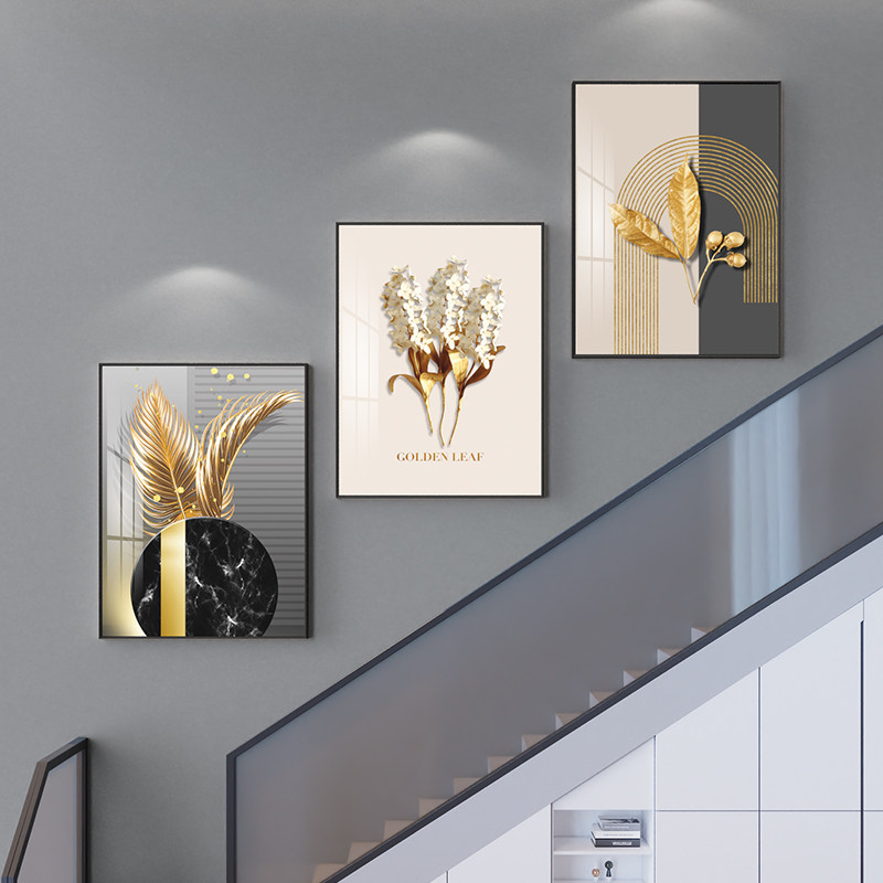 Modern light luxury duplex staircase wall decoration painting simple step side painting villa high-end aisle mural