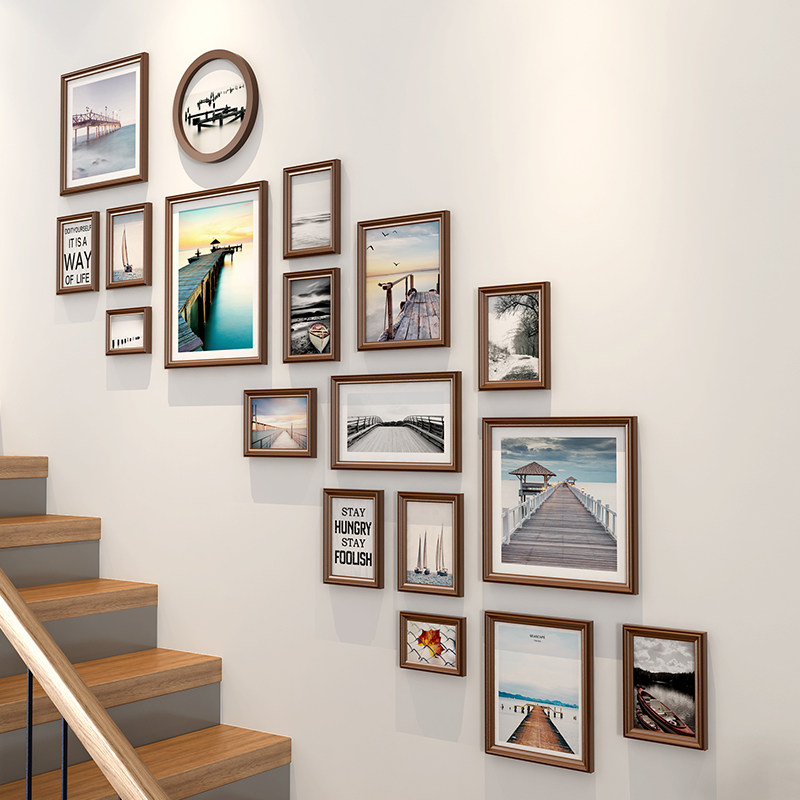 Staircase Photo Wall Decoration European Style Corridor Wall Upper Free Photo Frame Wall Nordic Wall Wall Hanging Wall Creative Composition